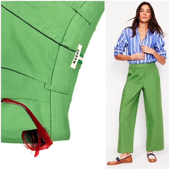 Boden Pants - Boden Bloomsbury Cotton Pants Paradise Green Wide-Leg Pleated Fitzrovia Trousers